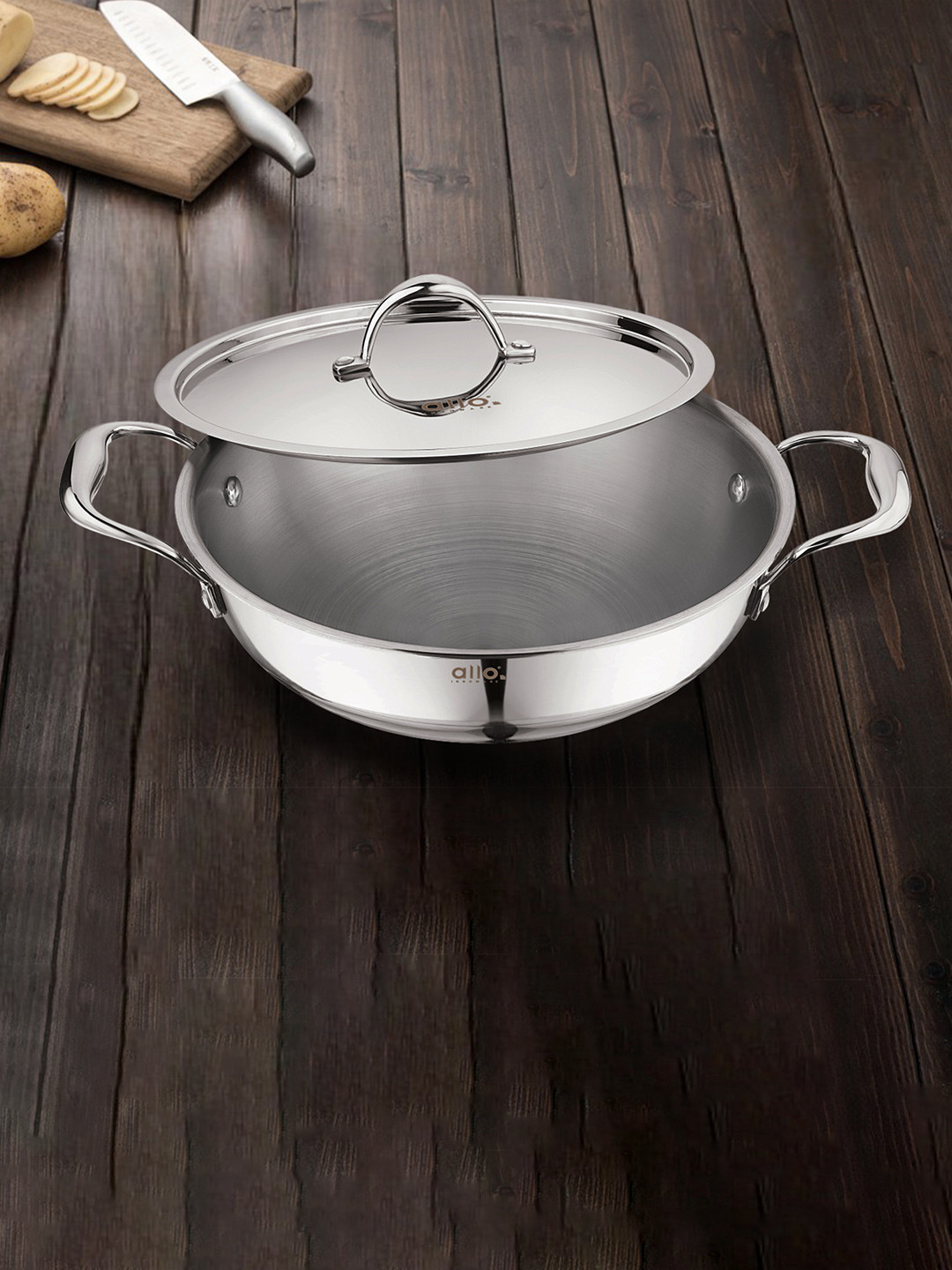 Allo Silver Stainless Steel 18 Cm Induction Friendly Triply Kadhai (1.2 L)