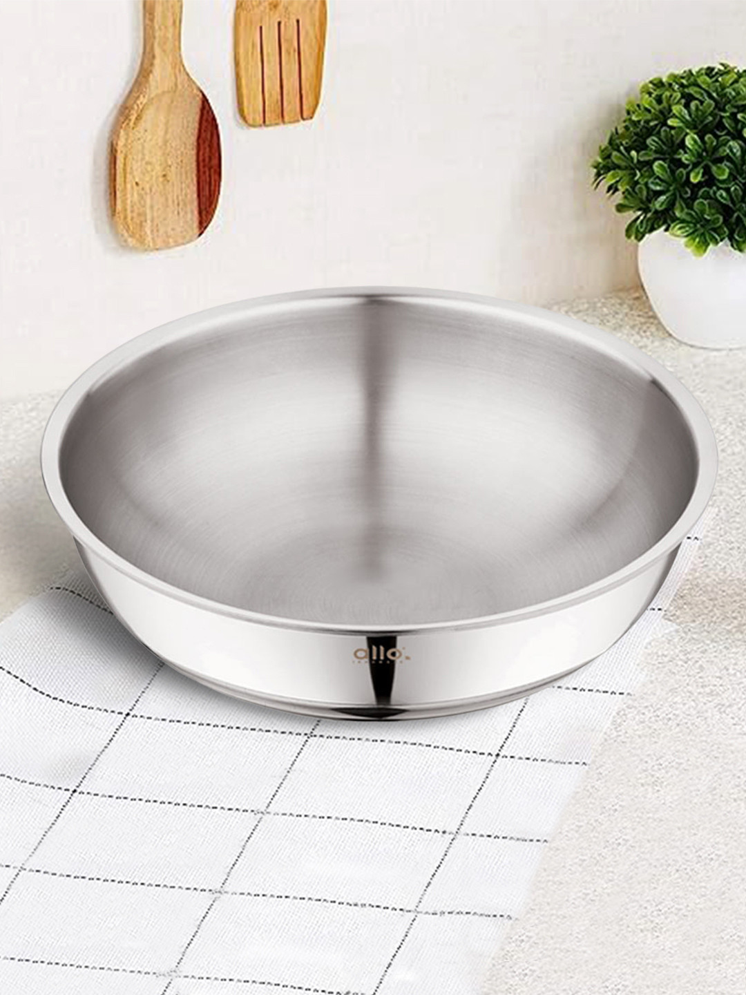 Allo Silver Stainless Steel 24 Cm Induction Friendly Triply Tasla (2.7 L)