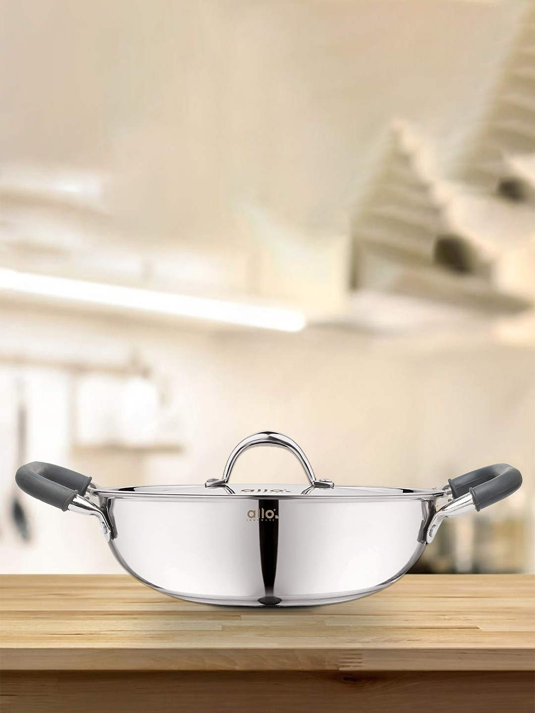 Allo Silver Stainless Steel 22 Cm Induction Friendly Triply Kadhai (2 L)
