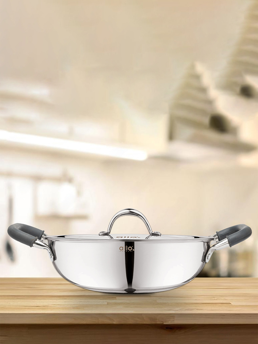 Allo Silver Stainless Steel 34 Cm Induction Friendly Triply Kadhai (7 L)
