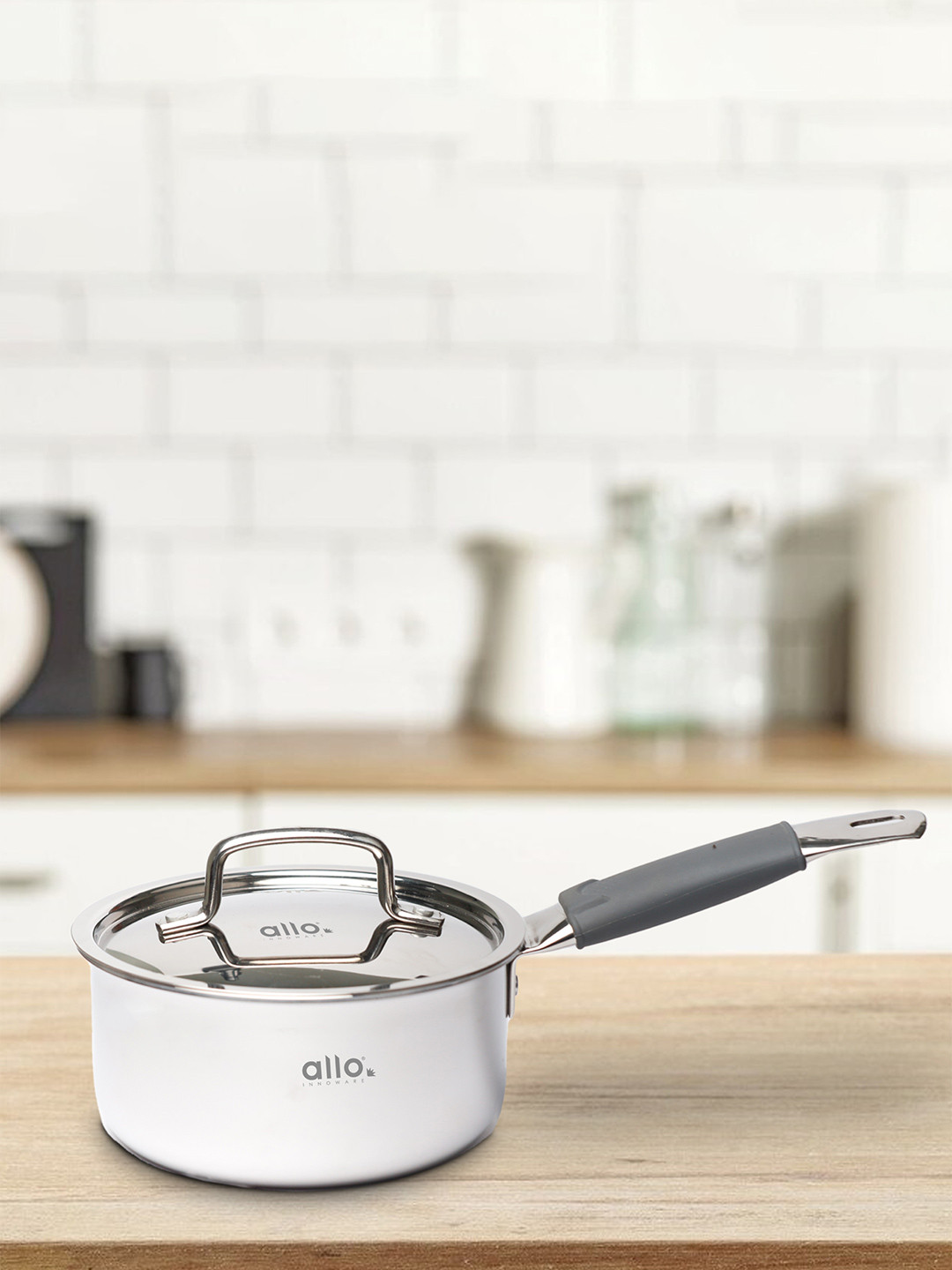 Allo Silver Stainless Steel 18 cm Induction Friendly Triply Sauce Pan (2.3 L)