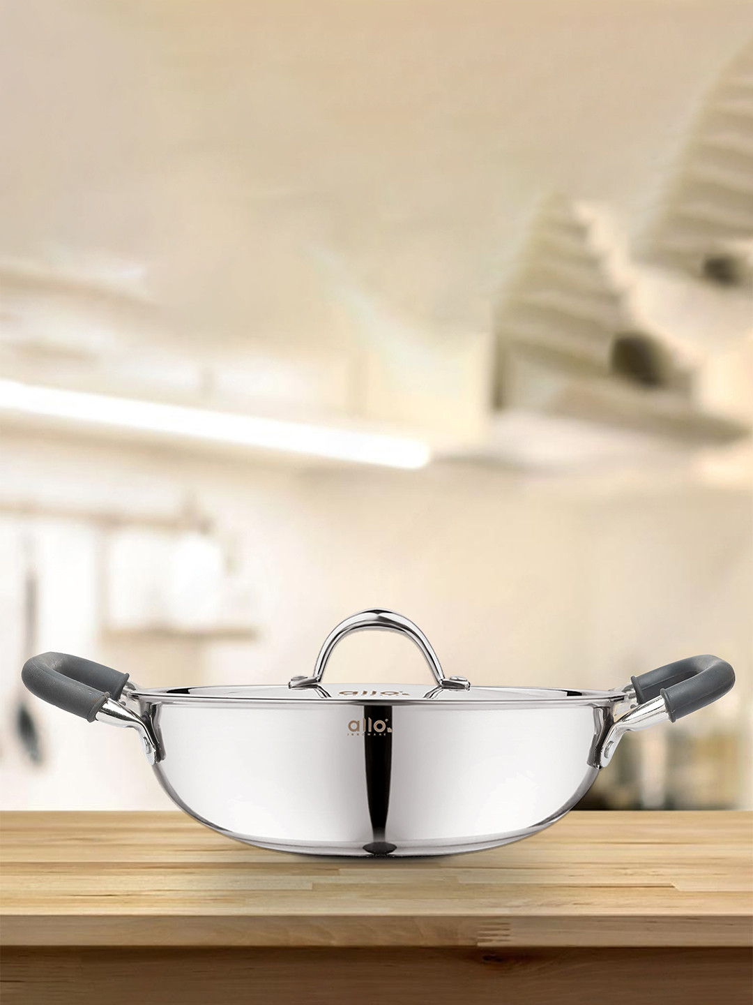 ALLO Silver Stainless Steel 28 cm Induction Friendly Triply Kadhai (4 L)