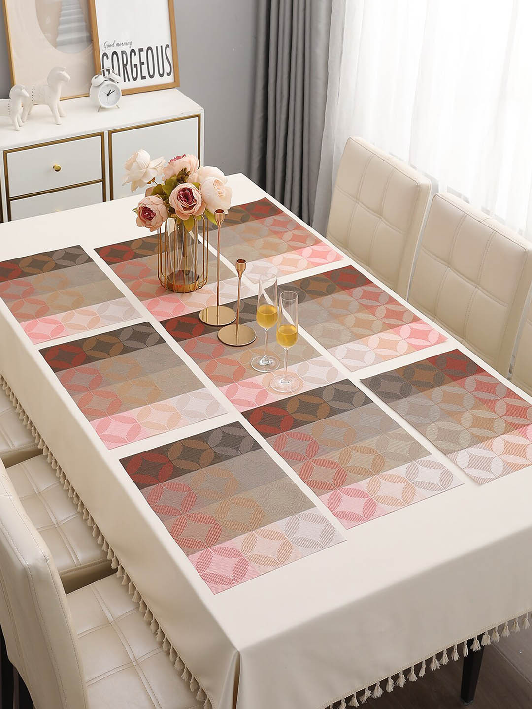 HOKIPO Set Of 7 Geometric Print Tablemats with Table Runner