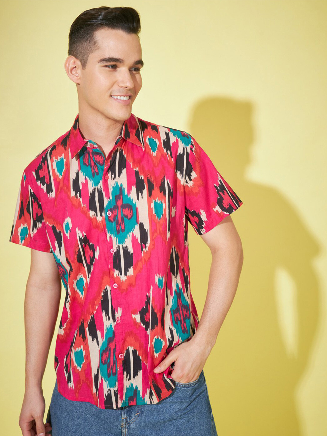 Cation Men Pink Printed gRelaxed Boxy Opaque Casual Shirt