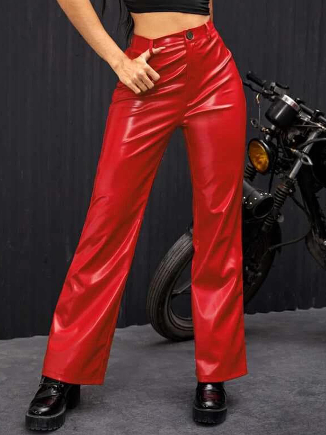BAESD Women Mid-Rise Plain Relaxed Acrylic Parallel Trousers