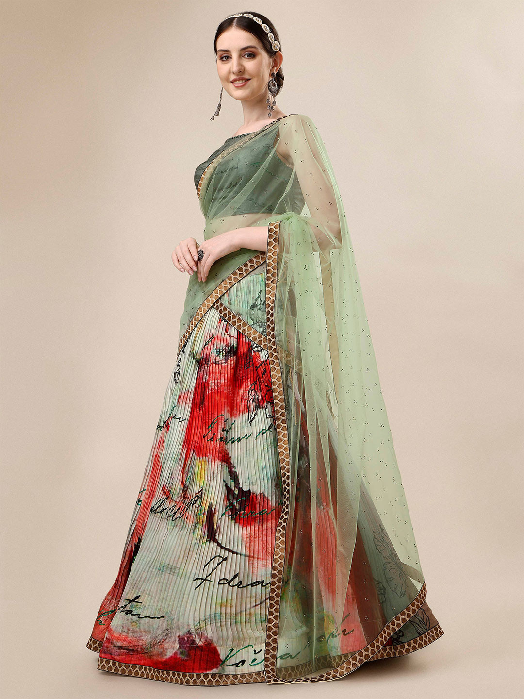 SAPTRANGI Printed Ready to Wear Silk Lehenga & Blouse With Dupatta