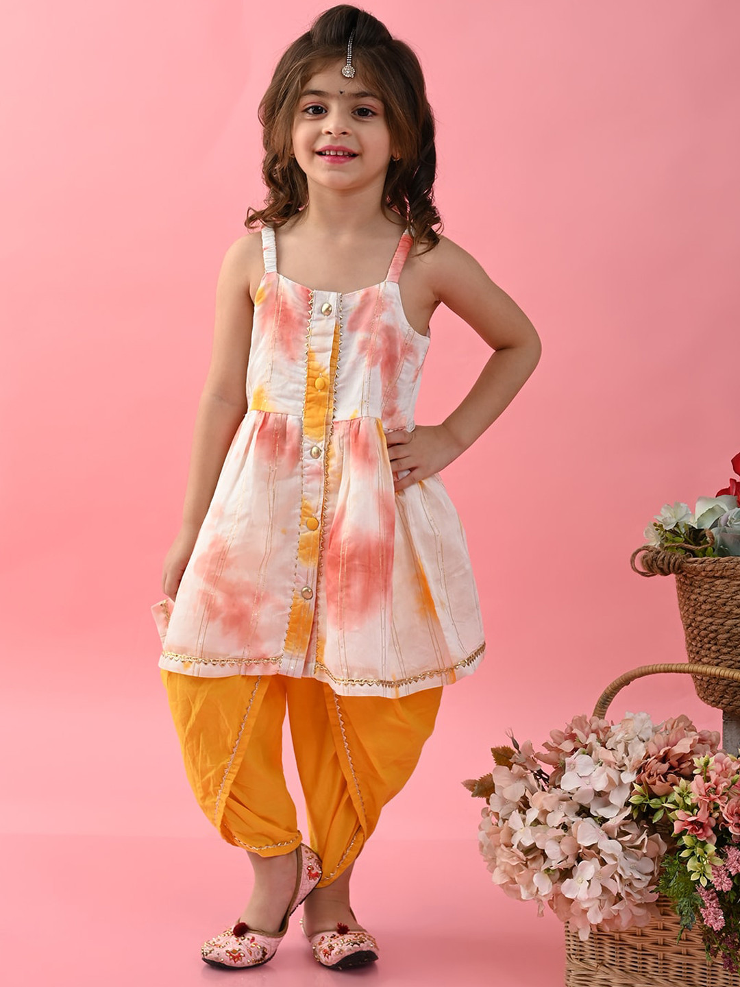 SAKA DESIGNS Girls Dyed Regular Kurta With Dhoti Pants