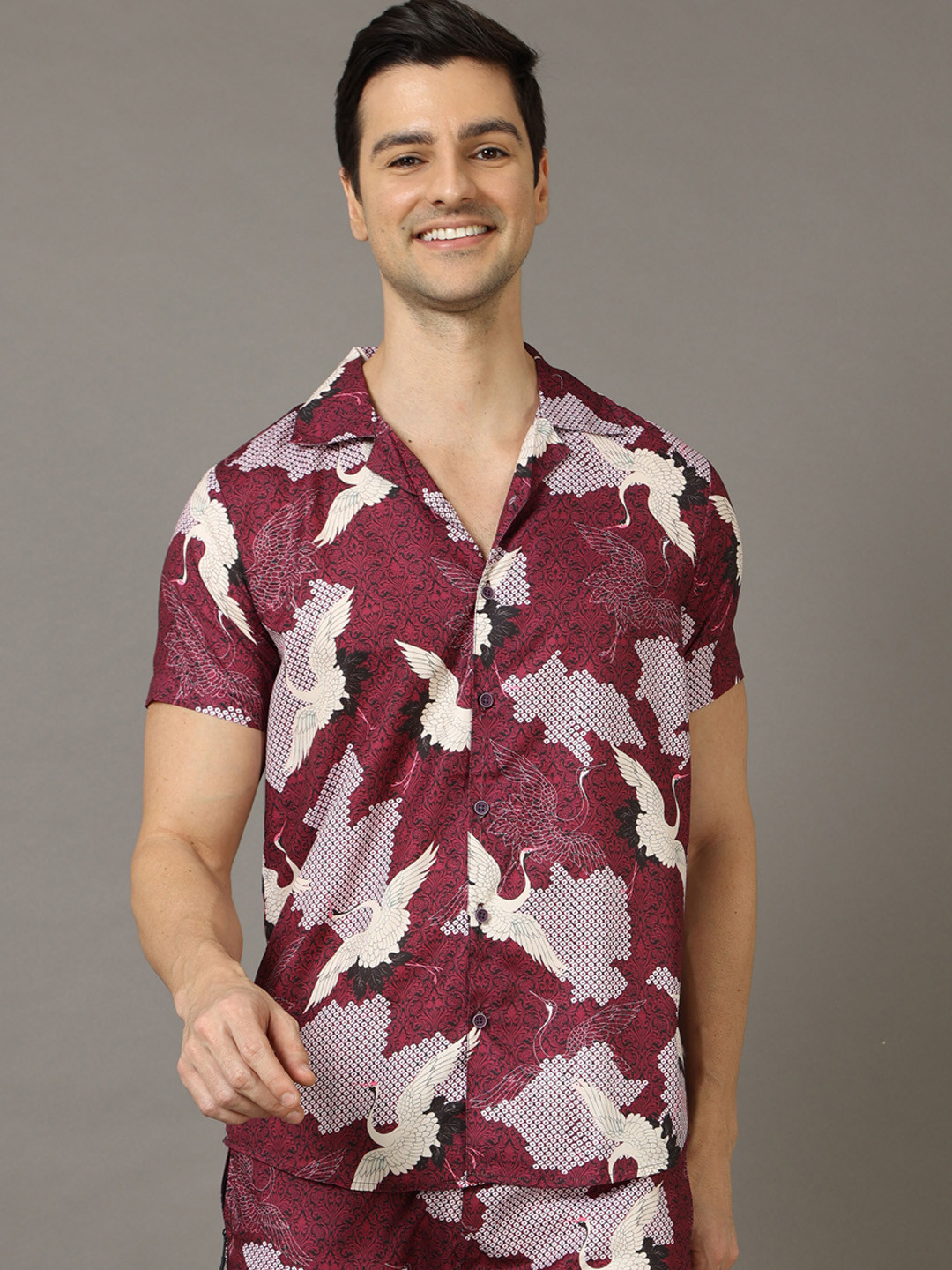 Bushirt Graphic Printed Lapel Collar Shirt & Shorts Night Suit