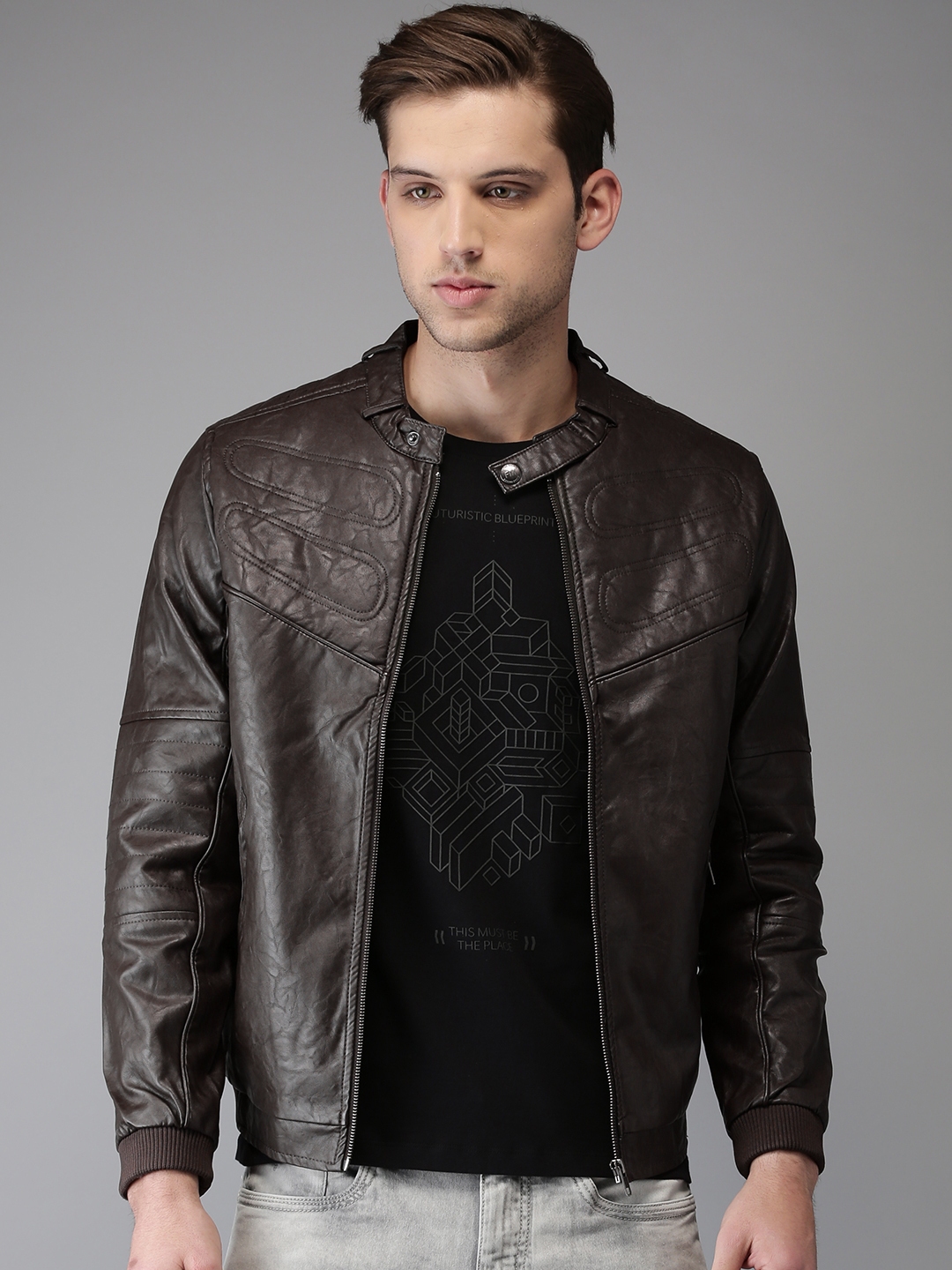 Flying Machine Men Coffee Brown Solid Bomber Jacket