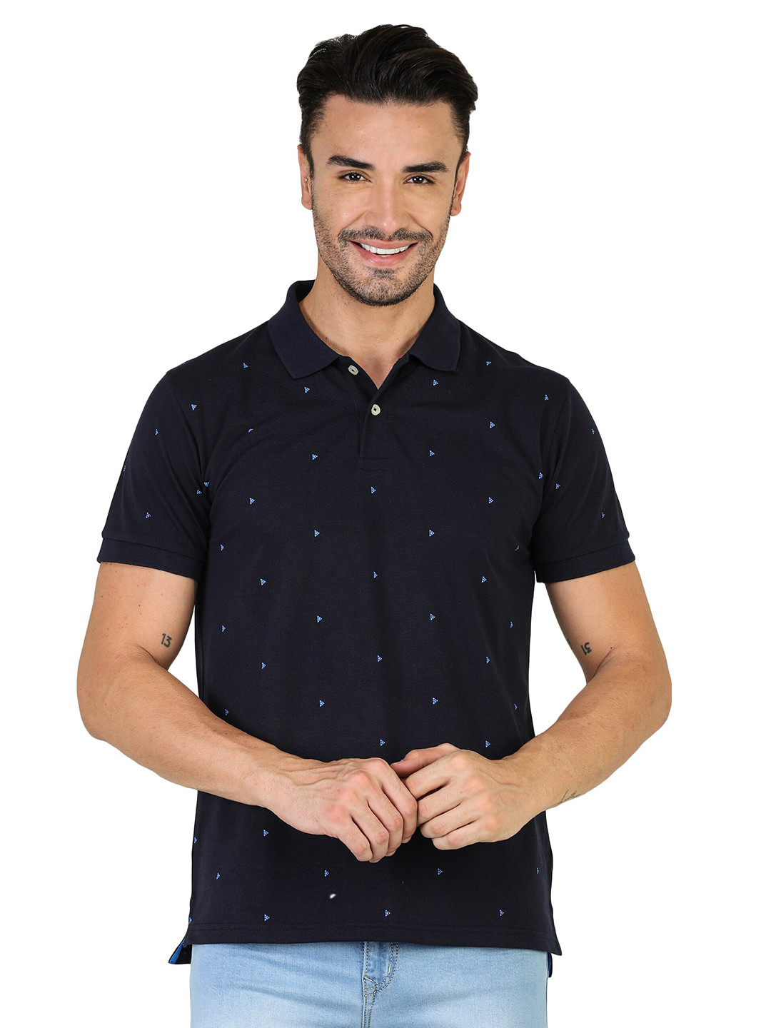 TQS Micro Ditsy Polo Collar Slim Fit Opaque Cotton T-shirt