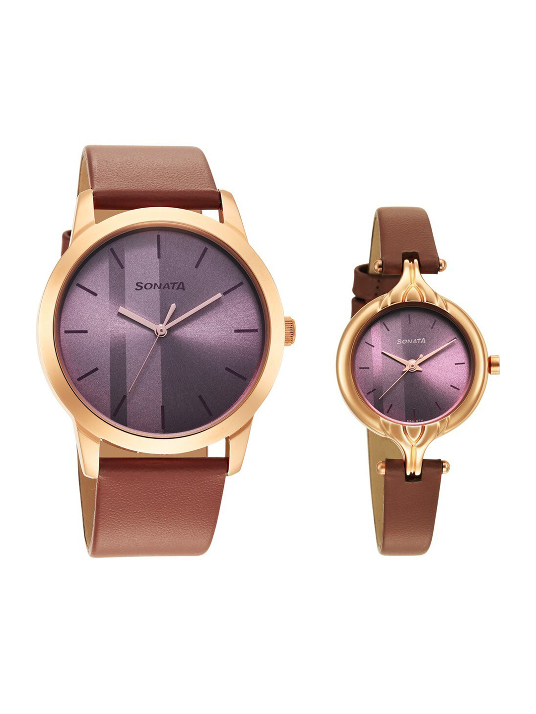 Sonata Set Of 2 Sonata Pair 2022 Leather Straps Analogue Watch 7712587040WL01