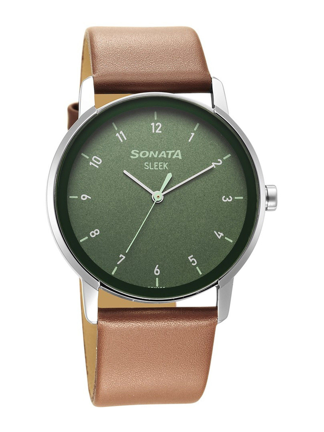 Sonata Men Brass Dial & Leather Straps Analogue Watch 7147SL01