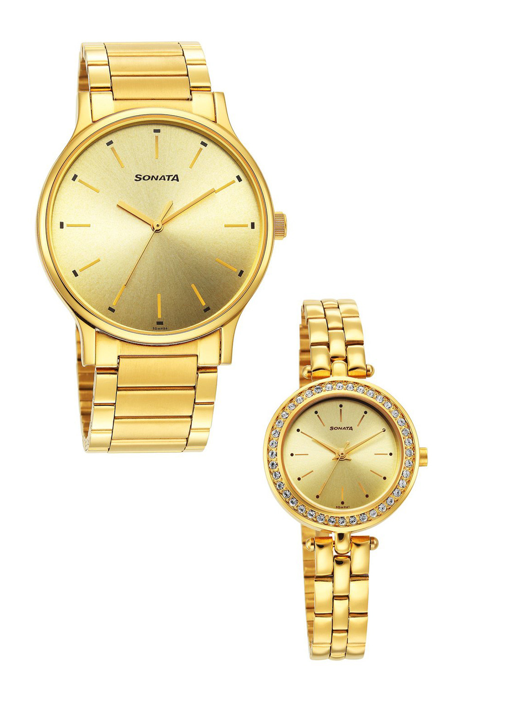 Sonata Pair 2022 Set Of 2 Gold-Toned Dial His & Her Analogue Watch 7710587041YM01