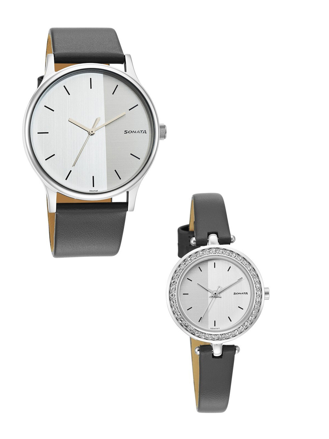 SonataBrass Set Of 2 Dial & Leather Straps Analogue Watch 7710587041SL01