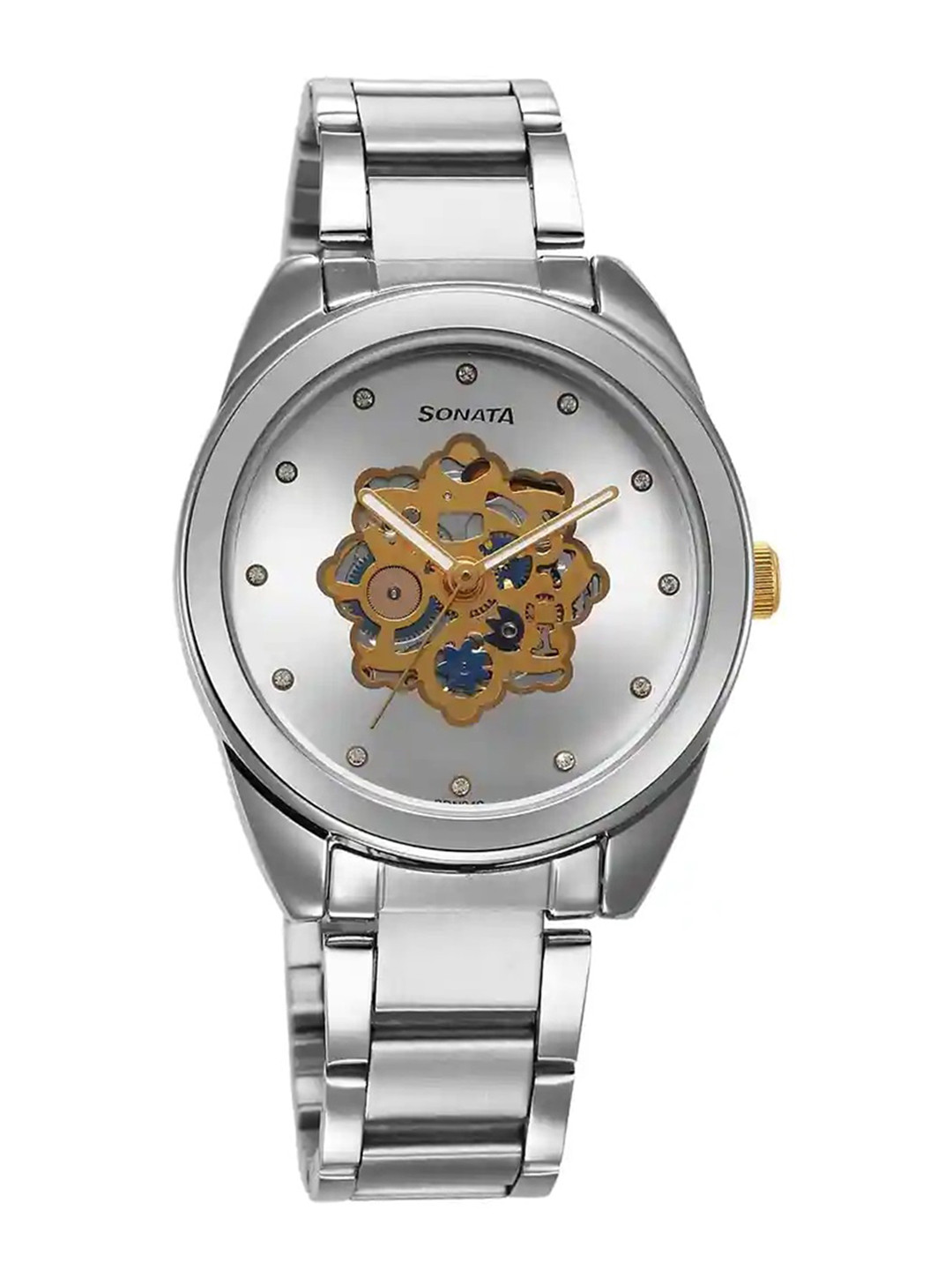 Sonata Women Skeleton Dial & Stainless Steel Bracelet Style Straps Analogue Watch 8182BM01