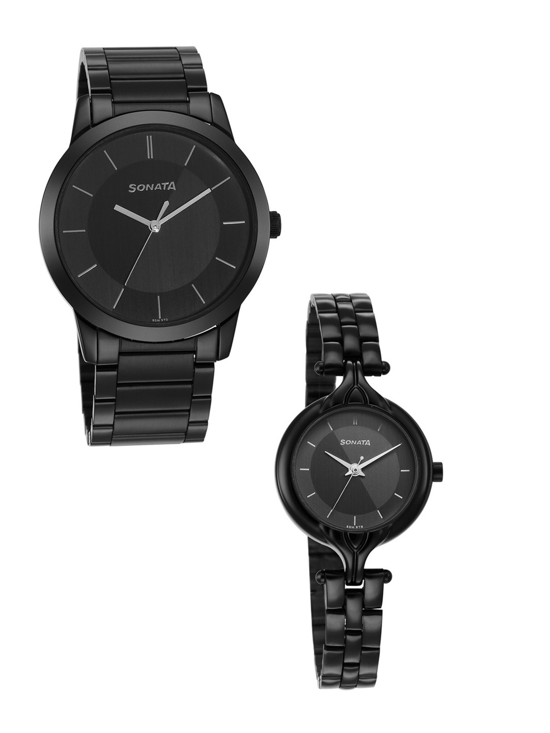 Sonata Pair 2022 Set Of 2 Black Brass Dial His & Her Analogue Watch 7712587040NM01