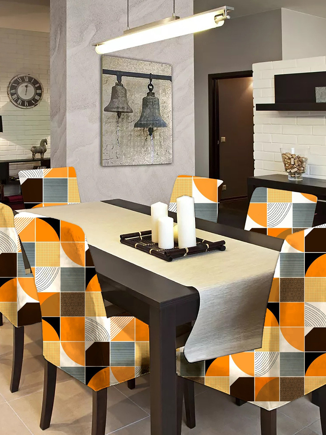Bajo's Orange & Brown  6 Pieces Printed Chair Covers
