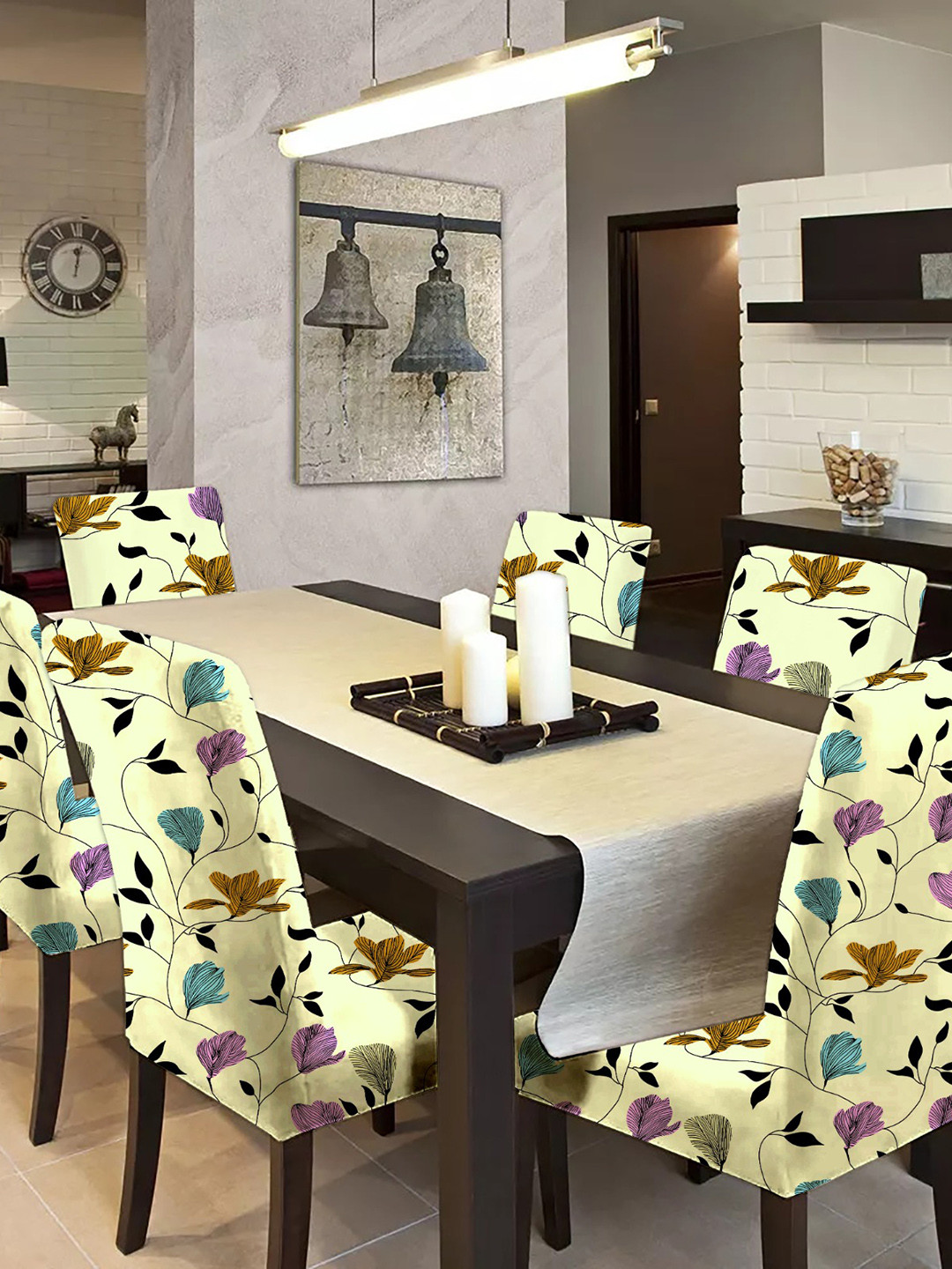 Bajo's Yellow & Blue 6 Pieces Printed Chair Covers