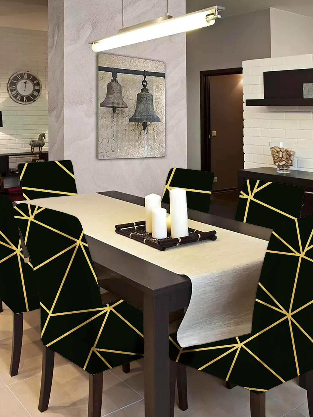 Bajo's Black & Yellow 6 Pieces Printed Chair Covers