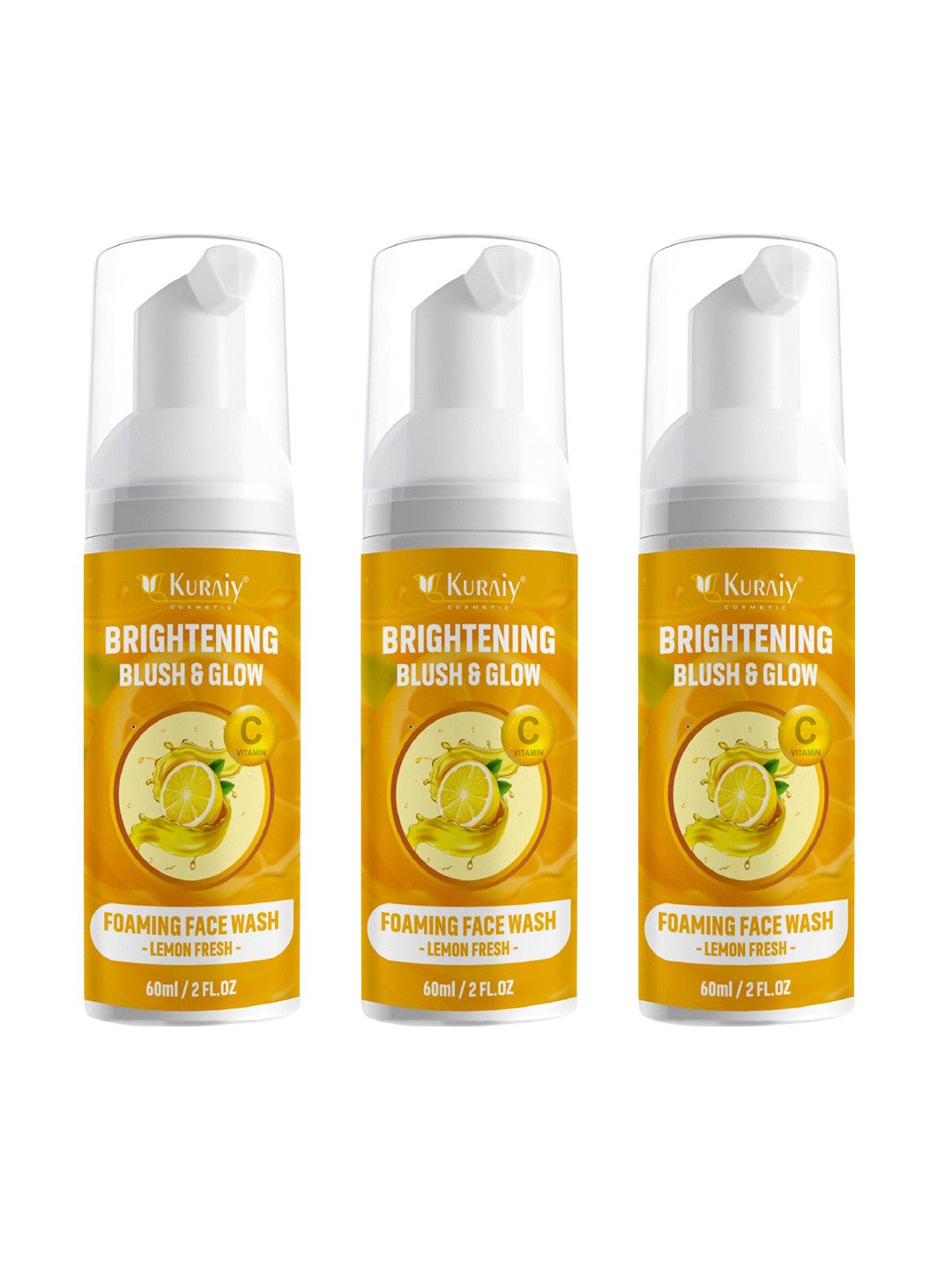 KURAIY Set Of 3 Brightening Blush & Glow Deep Clean Foam Face Wash Leamon fresh-60 ml Each