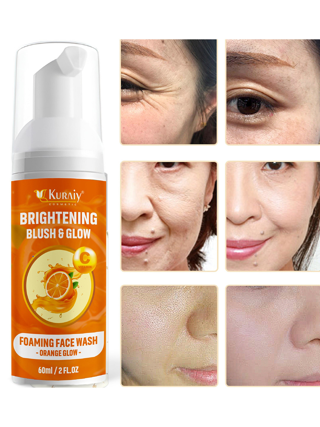 KURAIY Brightening Blush & Glow Blackheads Removing Foam Face Wash-60 ml-Orange Glow