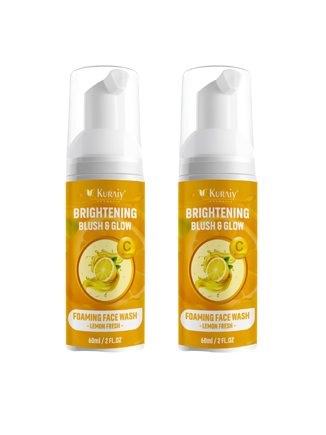 KURAIY Set Of 2 Brightening Blush & Glow Deep Clean Foam Face Wash Leamon fresh-60 ml Each