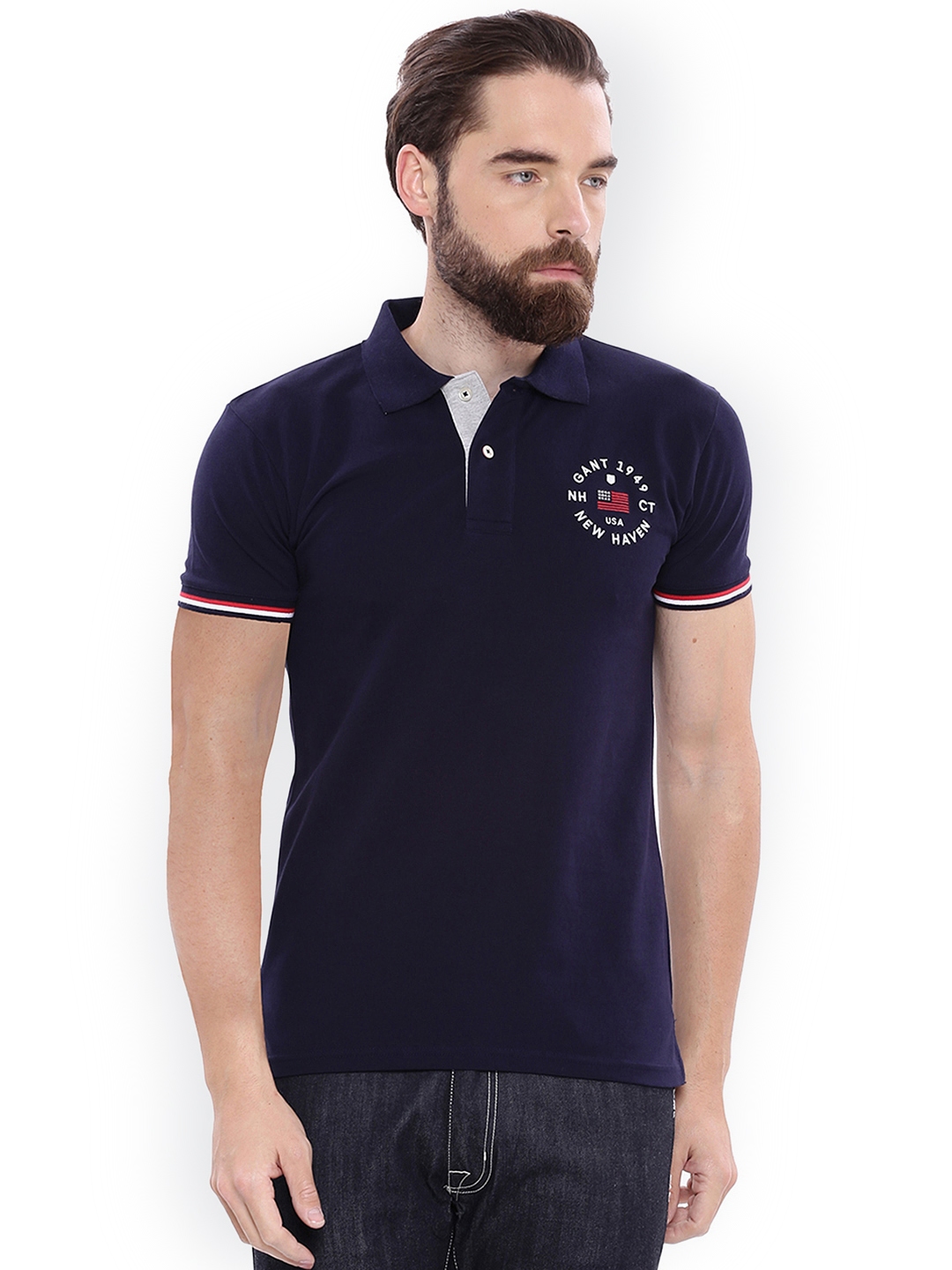 Gant Solid Crew Neck T Shirt in Navy Blue short sleeve cotton tee