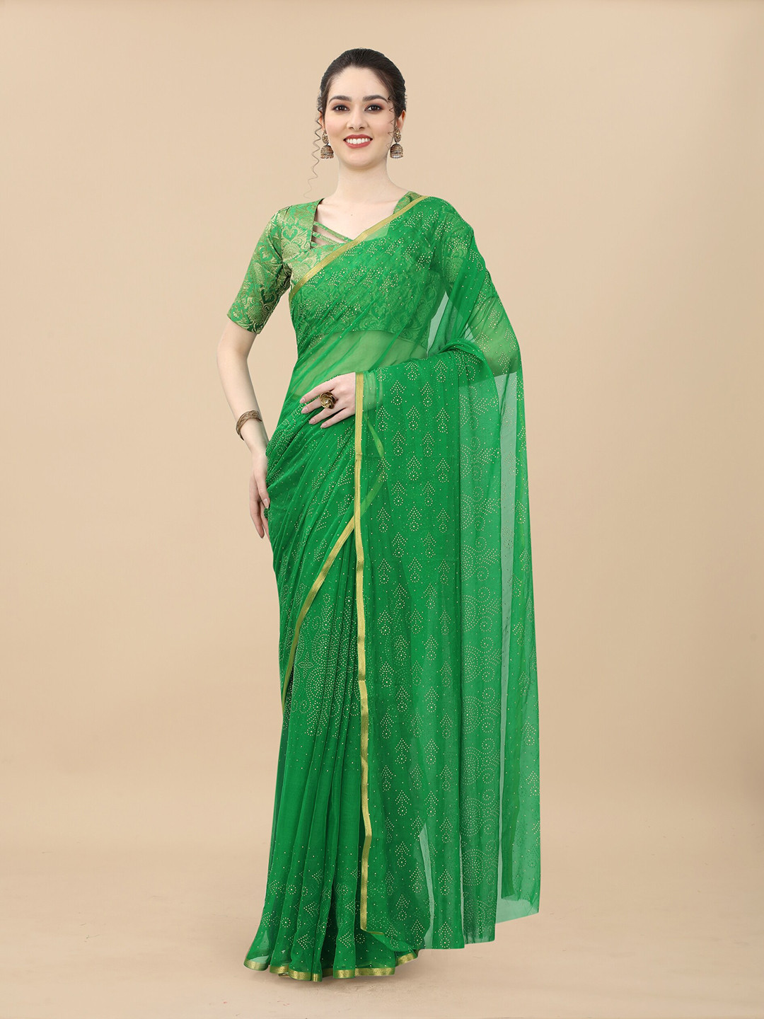 Rhey Embellished Beads & Stons Chiffon Zari Banarasi Saree