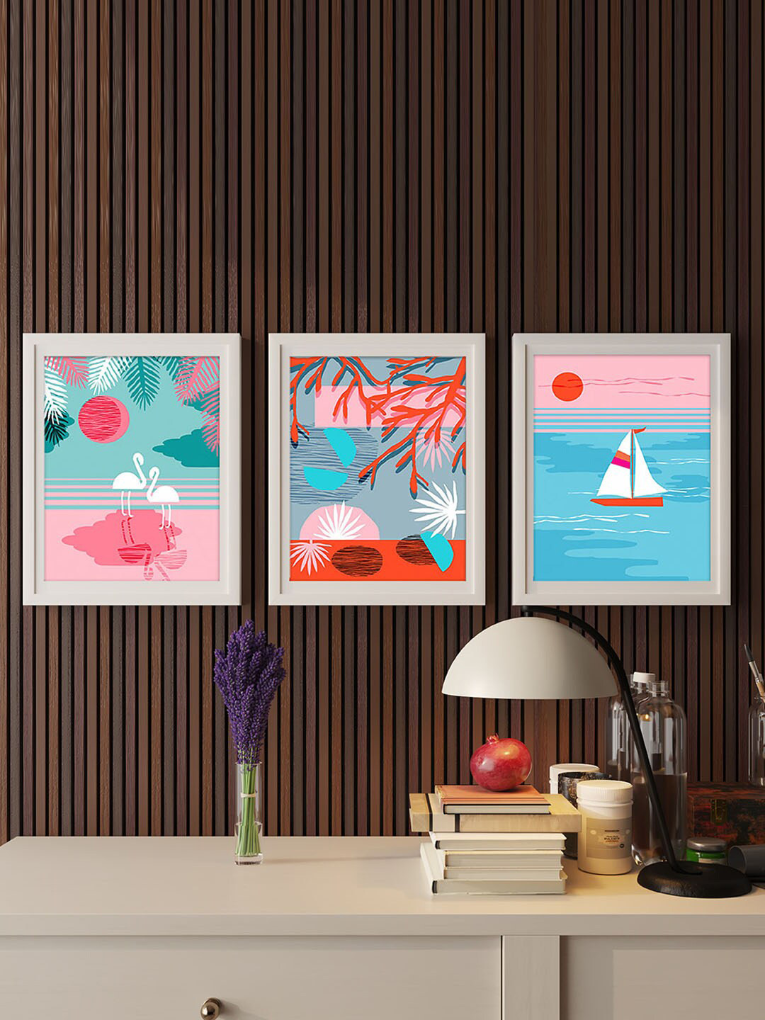 Art Street Pink 3 Pieces Abstract Flamingo Pop Wall Arts