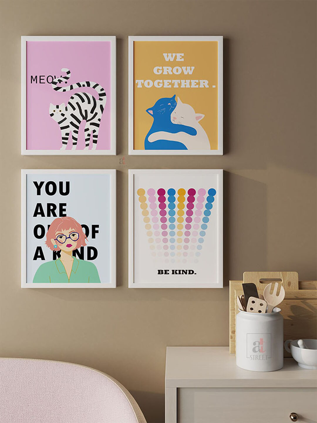 Art Street White & Pink 4 Pieces Motivational Quotes Wall Arts