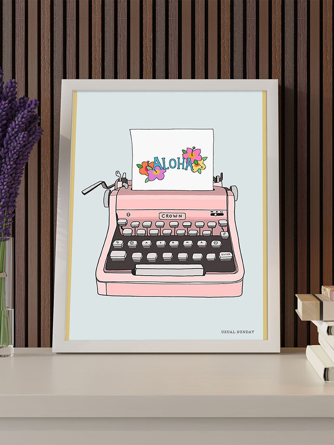 Art Street Blue & Pink Aloha Typewriter Poster Printed Wall Art