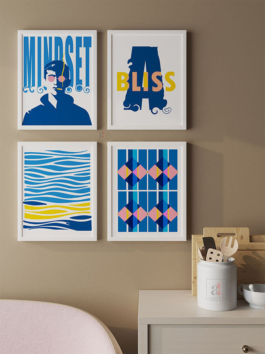 Art Street White & Blue 4 Pieces Motivational Quotes Wall Arts