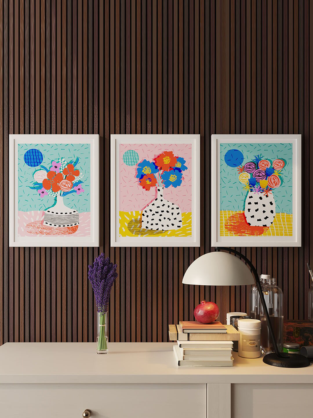 Art Street Blue & Pink 3 Pieces Abstract Minimal Dots Printed Wall Painting
