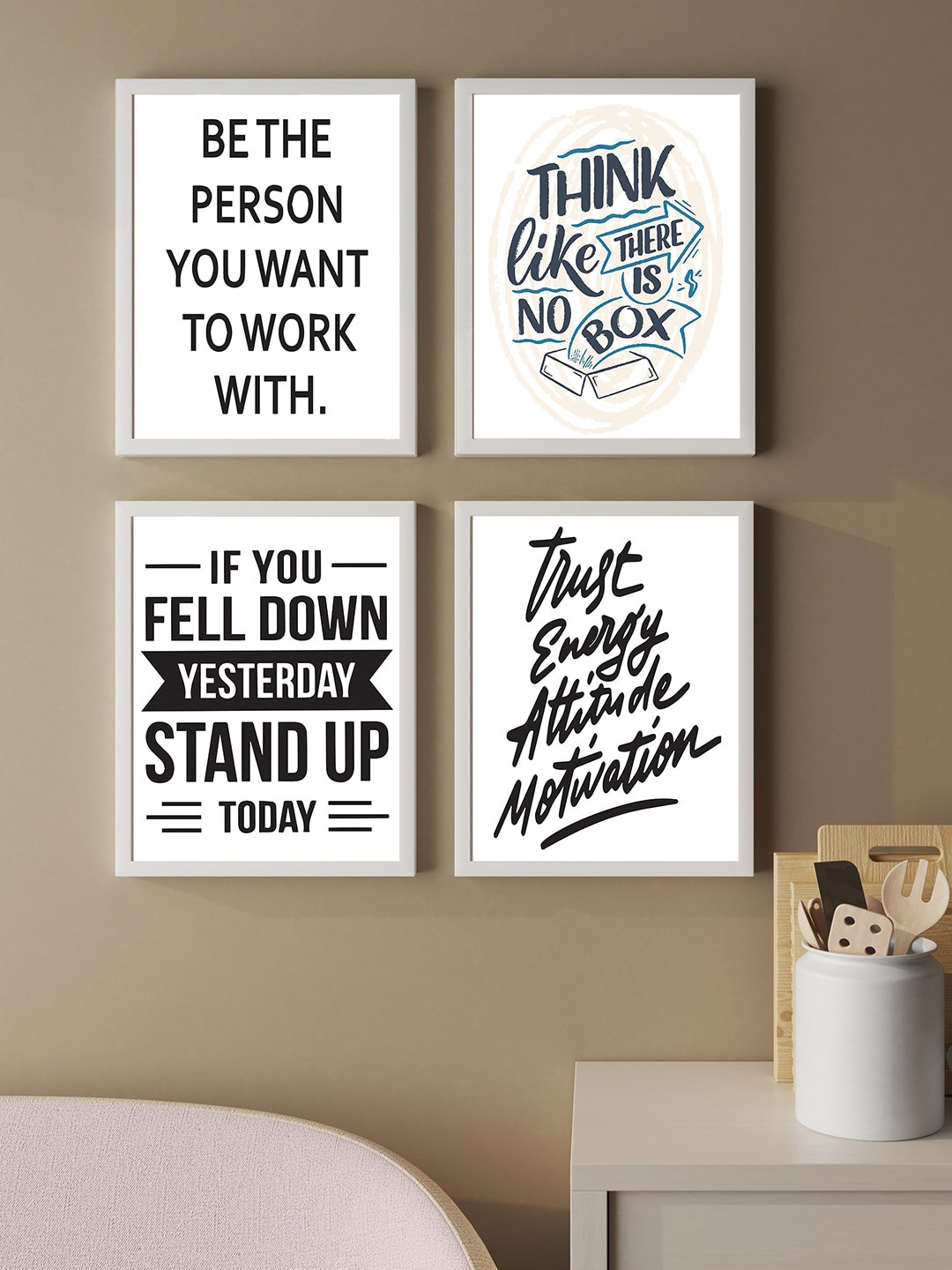 Art Street Black & White 4 Pieces Motivational Quotes Wall Arts