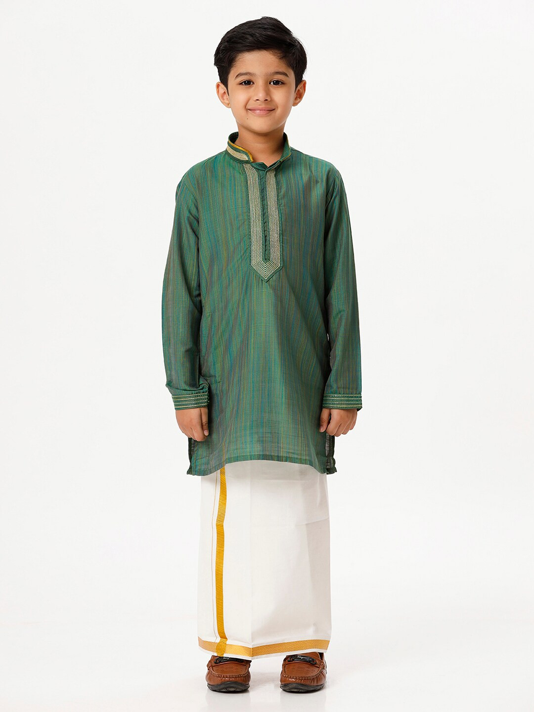 Ramraj Boys Green Regular Kurta With Veshti