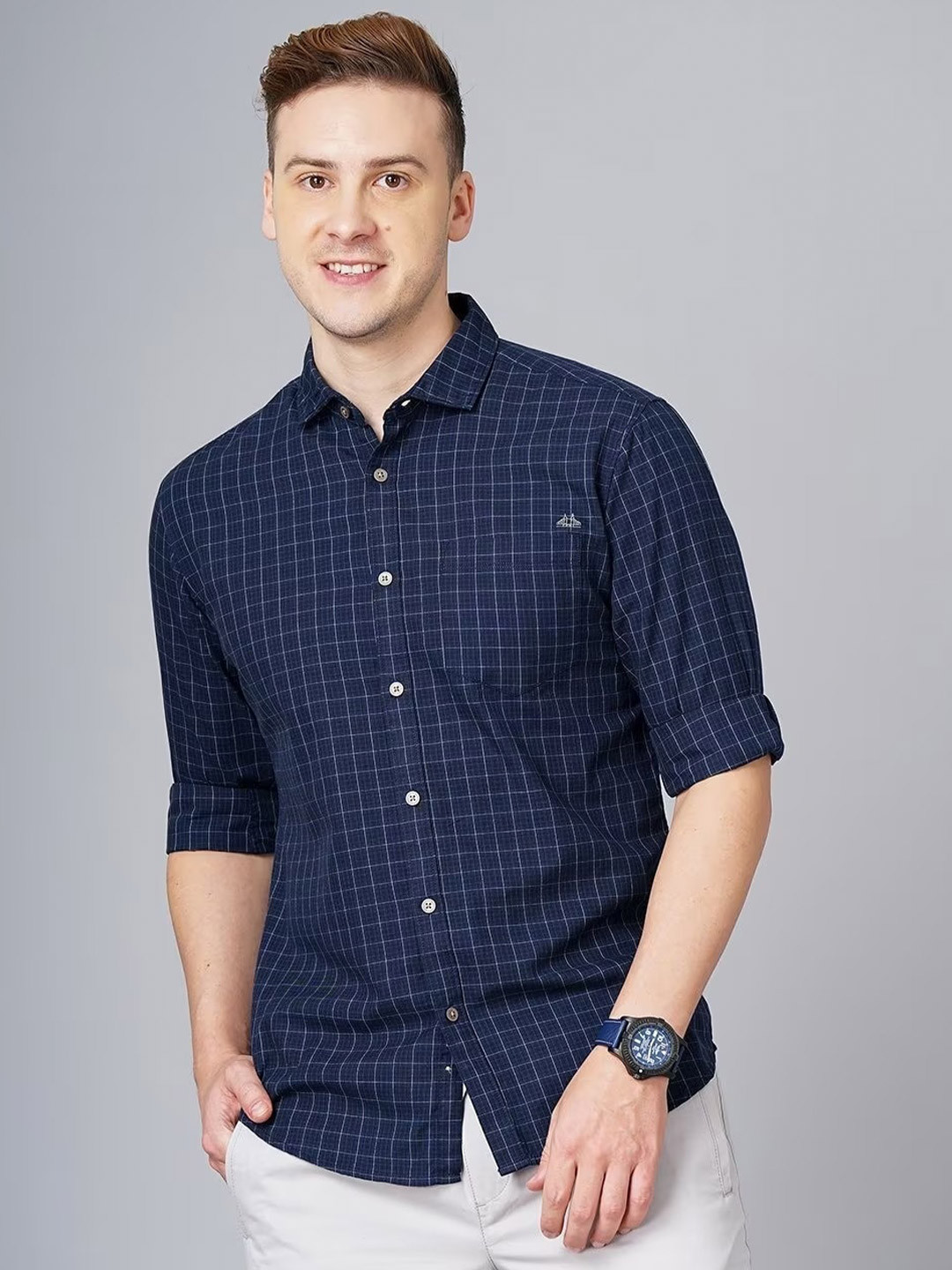 British Club Smart Slim Fit Grid Tattersall Pure Cotton Casual Shirt