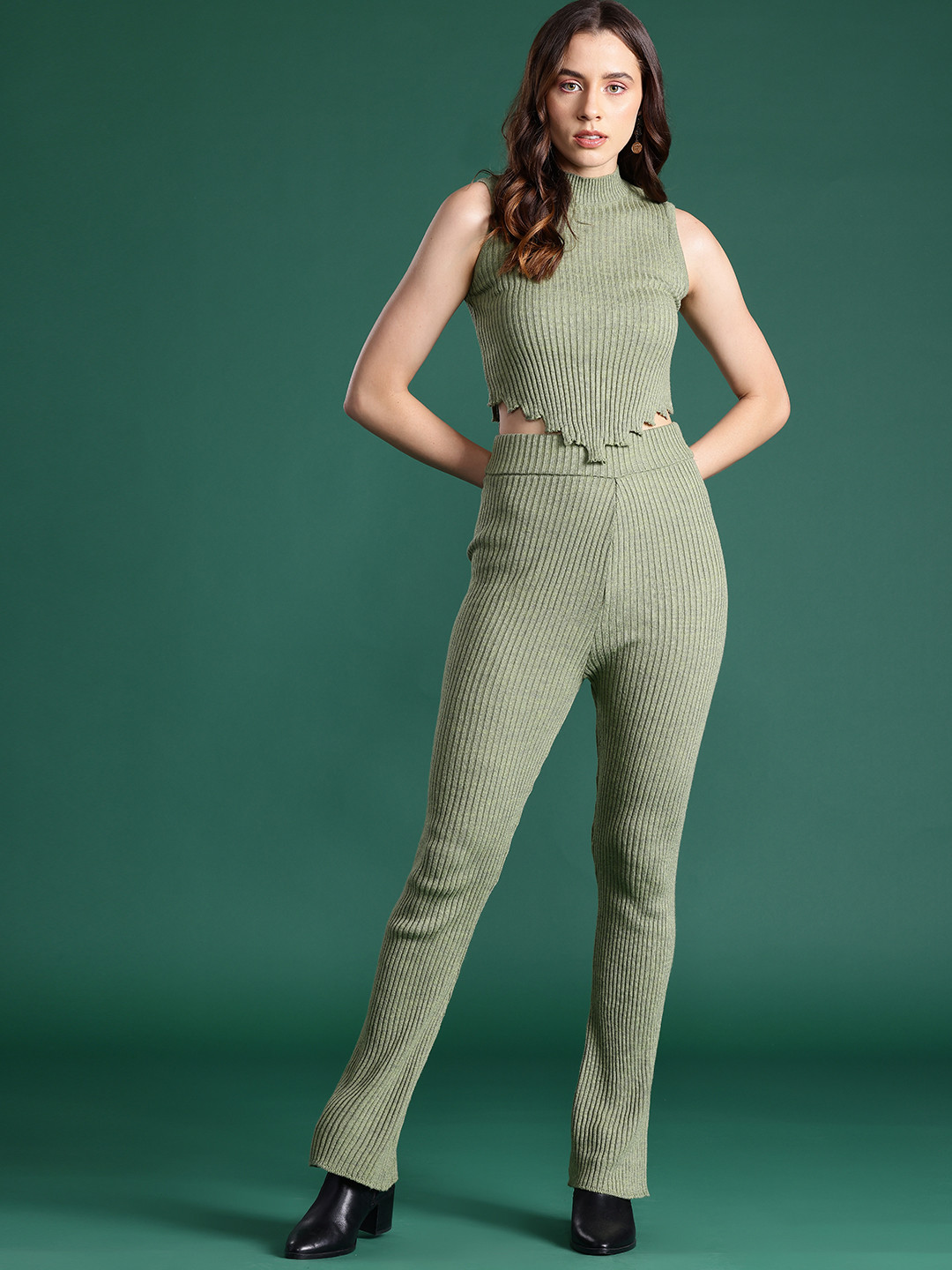 DressBerry Women Ribbed Acrylic Winter Co-Ords