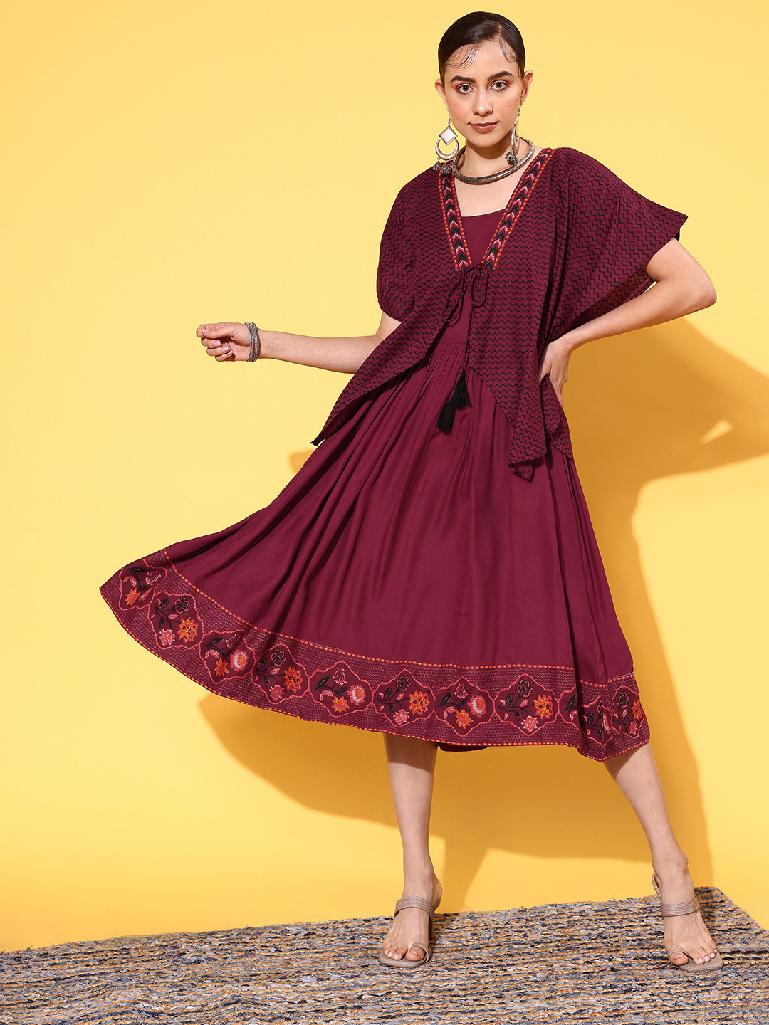 Sangria Refreshing Green Sukoon-E-Mausam-Karizmatic Kaftan Ethnic Dress with Jacket