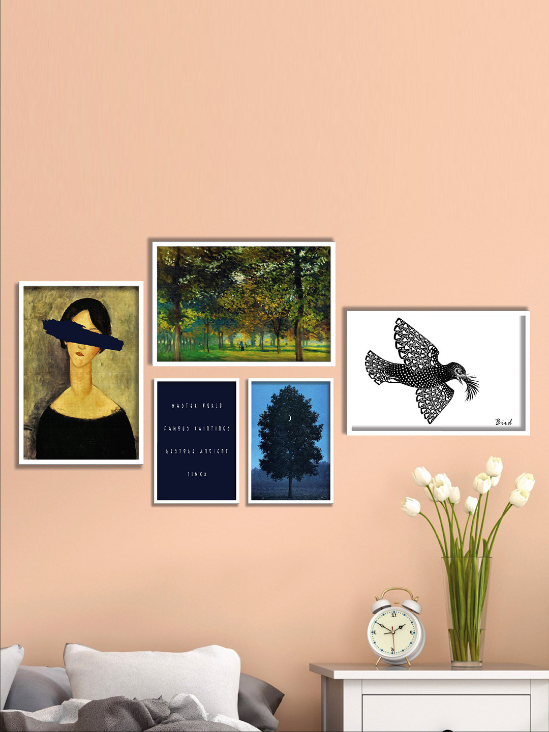 SAF Black & Green 5 Pieces Modern Framed Wall Art