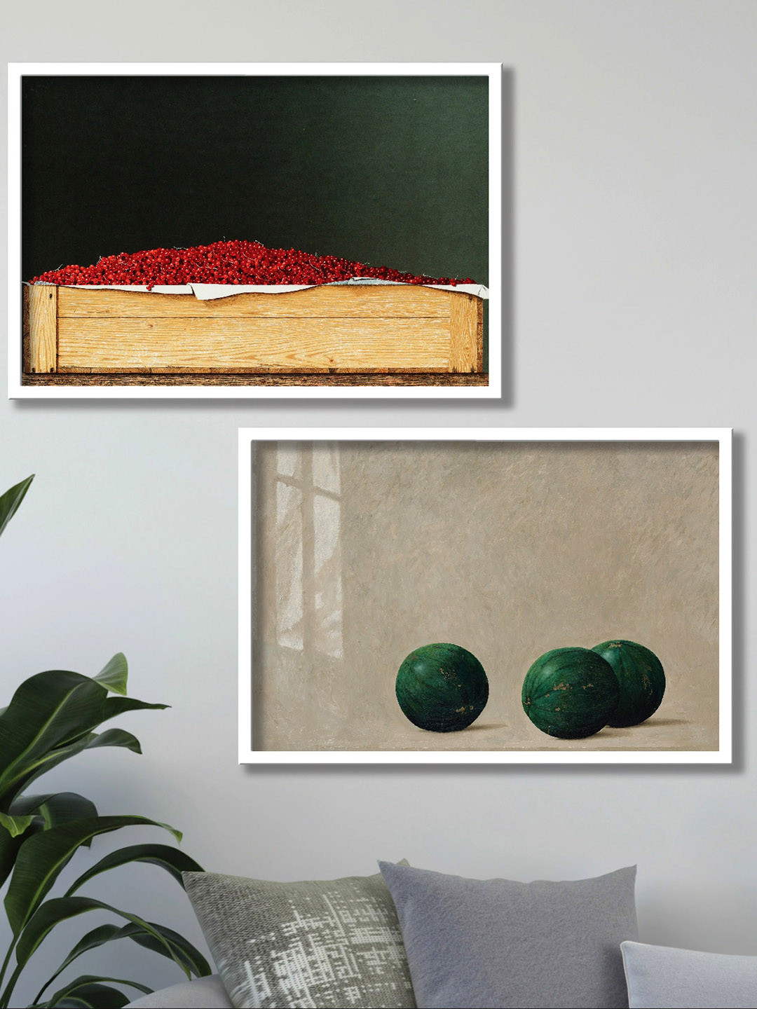 SAF Green & Beige 2 Pieces Framed Wall Art