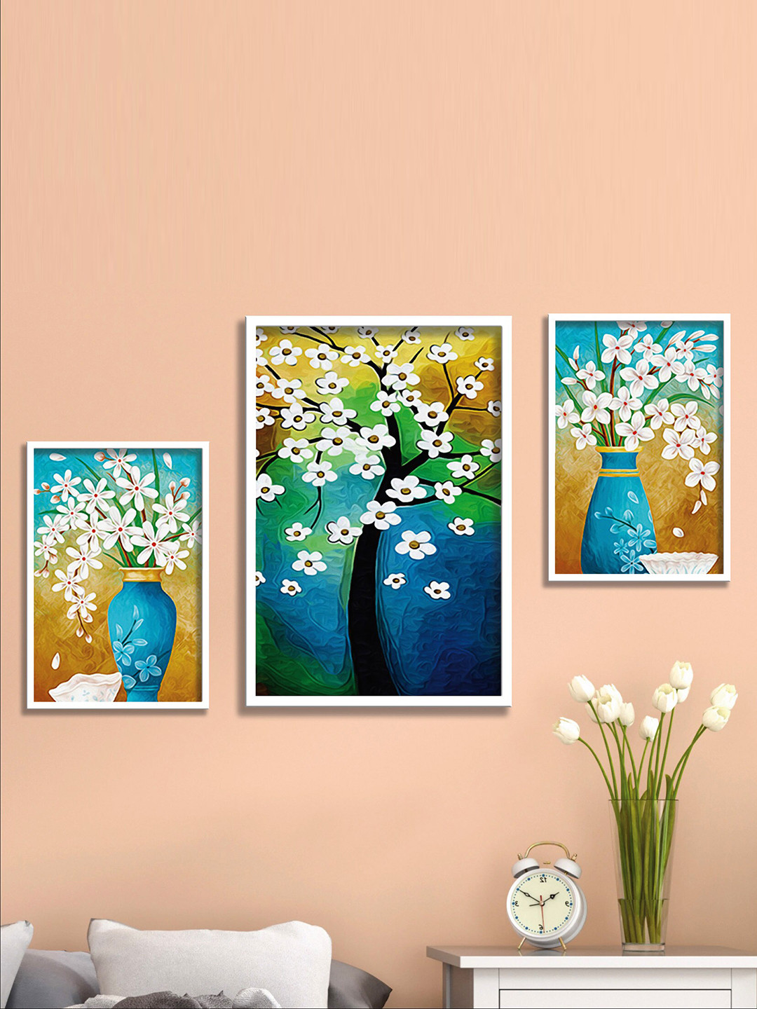 SAF Blue & White 3 Pieces Framed Wall Art
