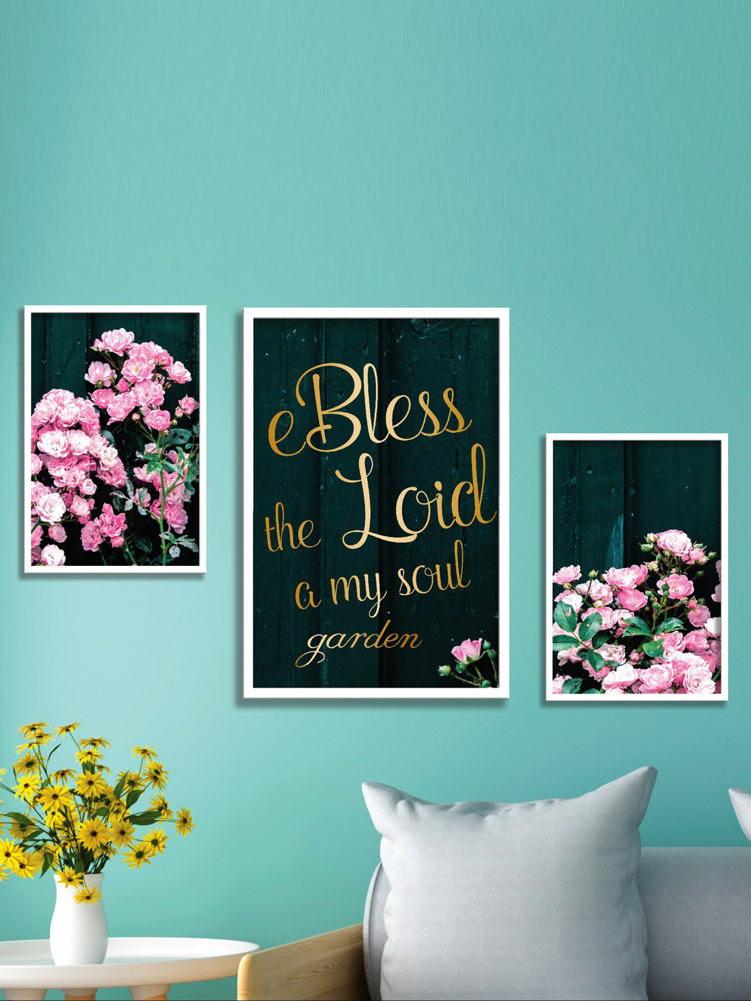 SAF White & Black 3 Pieces Floral Framed Wall Art