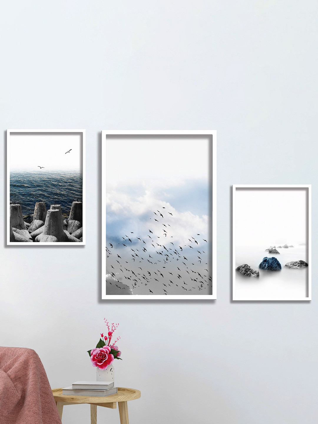 SAF White & Grey 3 Pieces Framed Nature Wall Art