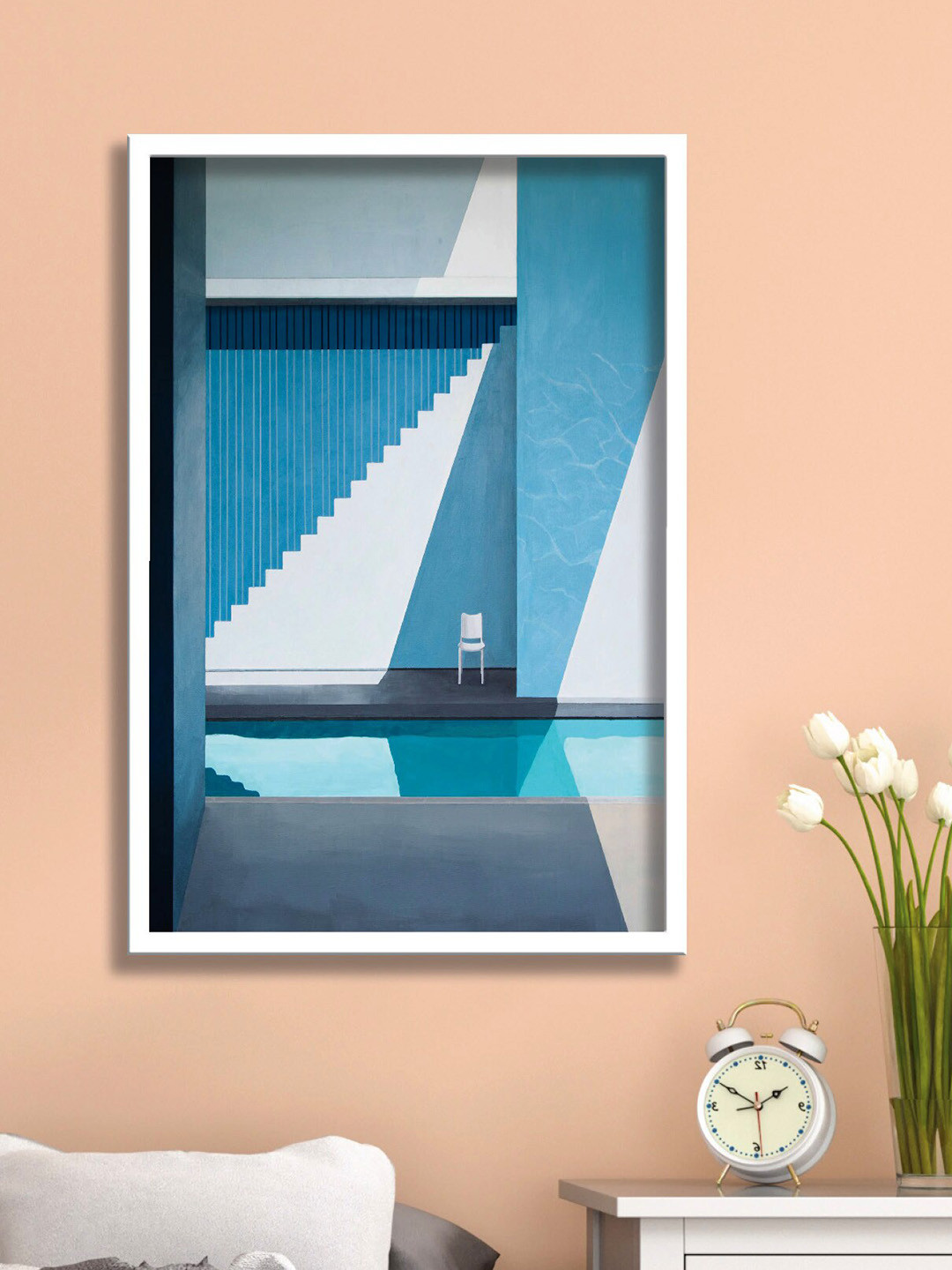 SAF White & Blue Framed Modern Wall Art
