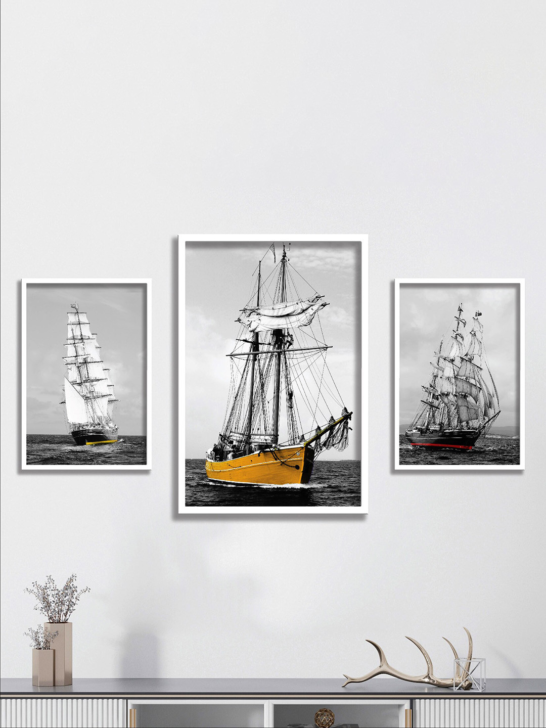 SAF White Canvas 3 Pcs Wall Living Room Rectangle Paintings Wall Art -13.5 x 10.5In