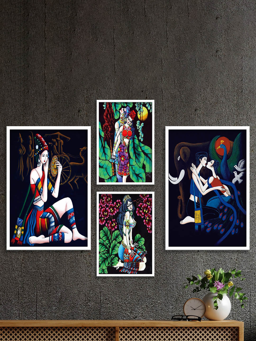 SAF White & Blue 4 Pieces Framed Traditional Wall Art