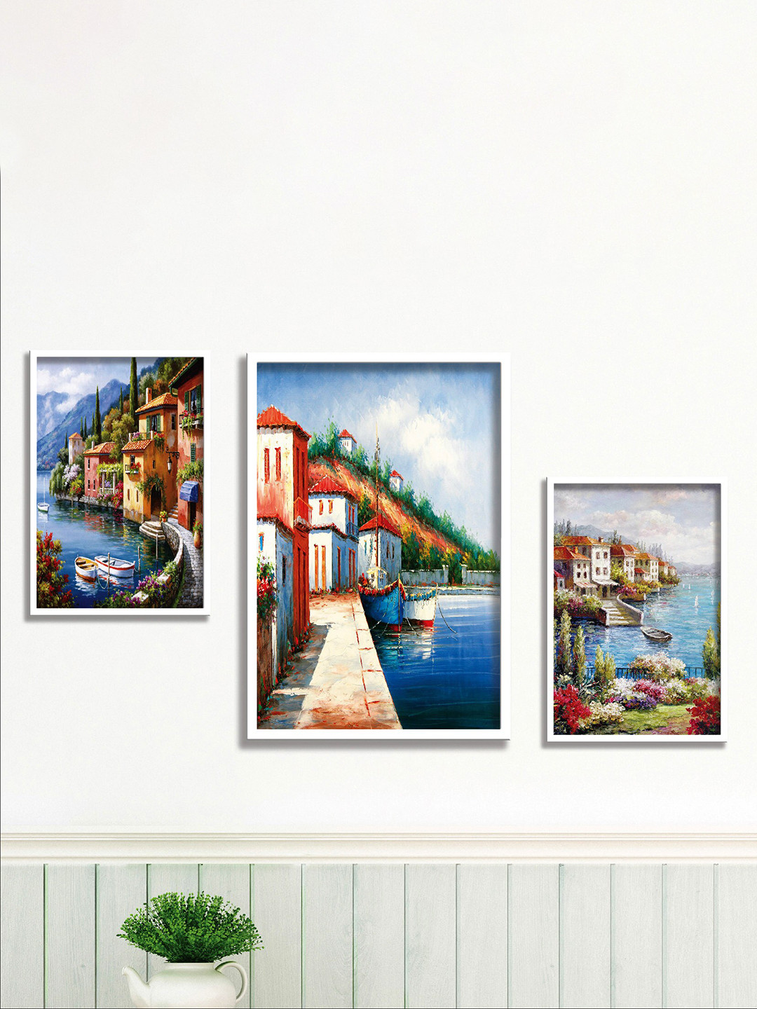 SAF White & Blue 3 Pieces Framed Nature Wall Art