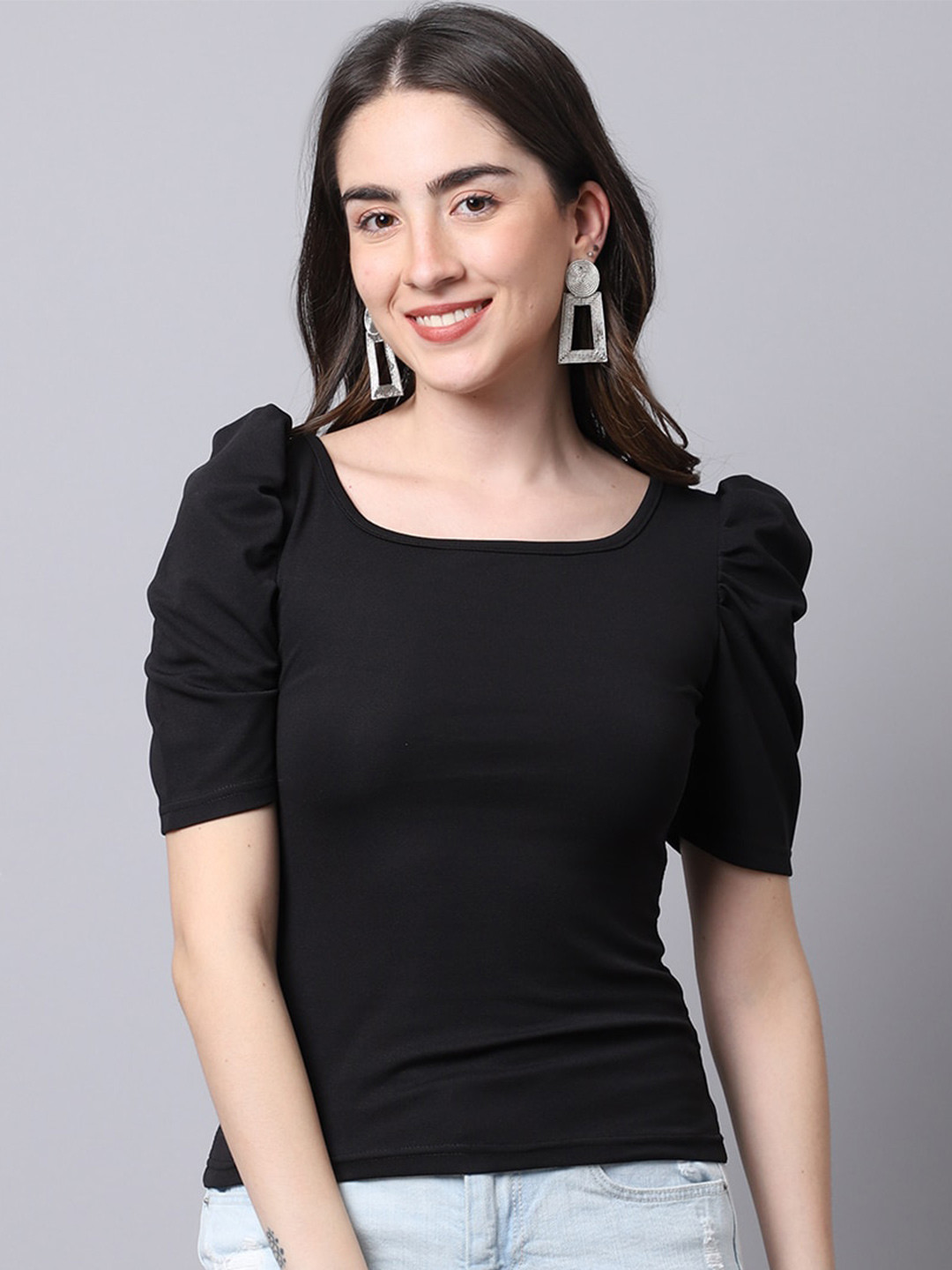 Sugathari Square Neck Puff Sleeve Fitted Top