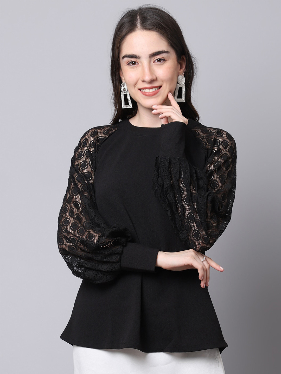 Sugathari Self Design Puff Sleeve Regular Top