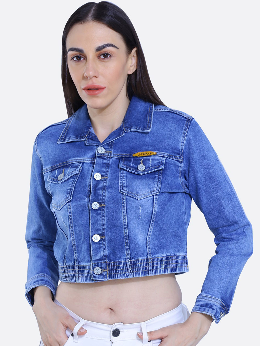 FCK-3 Washed Crop Cotton Denim Jacket